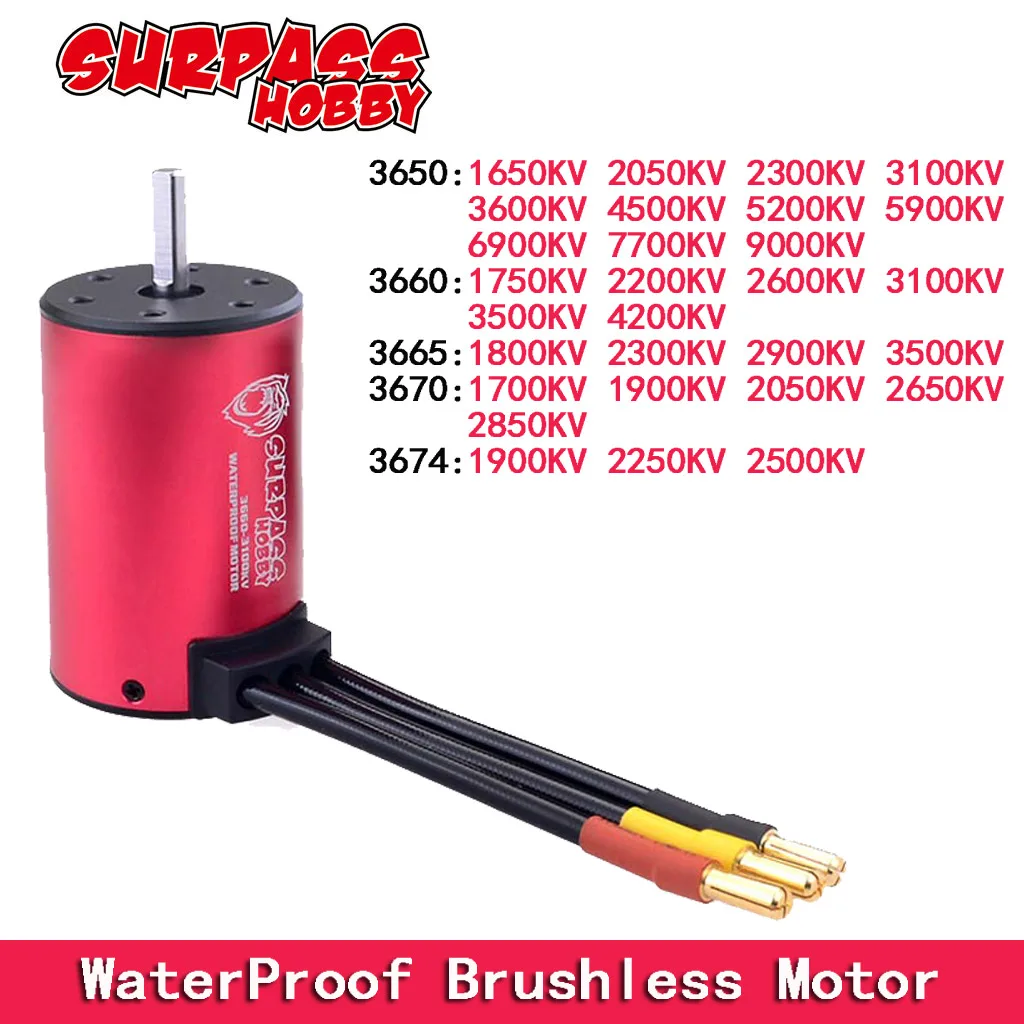 Surpass Hobby KK Series 3665 3500KV Waterproof Sensorless Brushless Motor Shaft 5.0mm for 1/10 RC Car 
