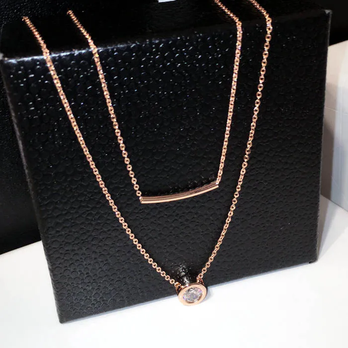 2019 Fashion Simple Double Layers Zircon Necklace Women Elegant Geometric Necklaces &amp Pendants Gold-color Jewelry Gifts | Украшения и