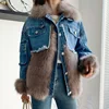 2021 New White Duck Down Winter Denim Jacket Women Parka Real Natural Fox Fur Coat  Single Breasted Warm Outerwear Streetwear 2