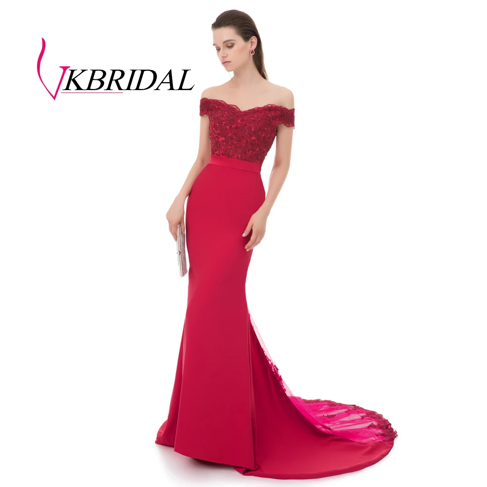 VKBRIDAL Robe De Soiree Красное длинное вечернее платье Русалка Вечерние 2019 элегантные Vestido de Festa Longo вечернее платье для выпускного вечера