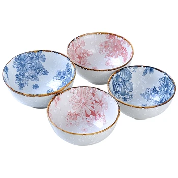 

Japanese style ceramic color printing tableware rice soup noodle bowl handmade anti scalding millet milk salad bowl 10pcs set