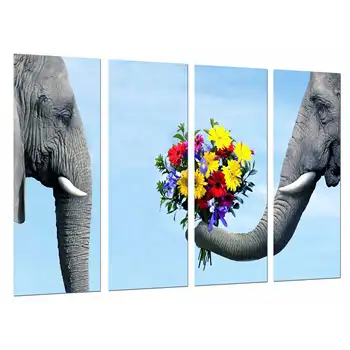 

Romantica Couple Elephant with Flowers, Animal, photo print on wood, modern picture decorative 26862