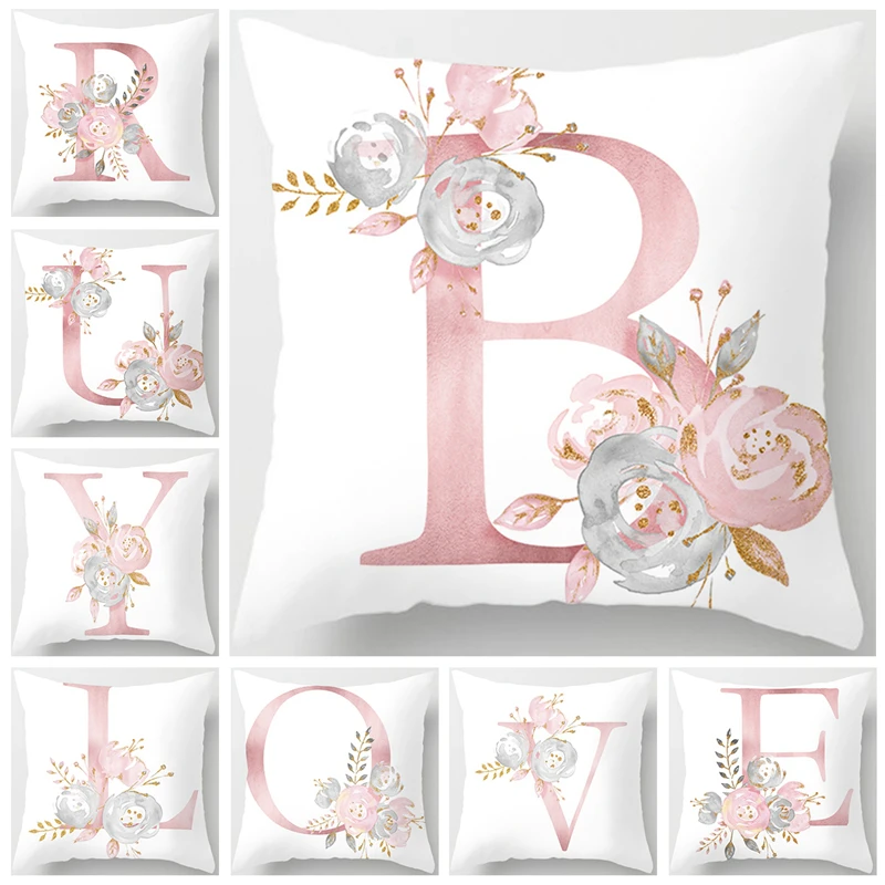 Funda de cojín decorativa con letra rosa, decoración para fiesta de boda, almohada decorativa, suministros de fiesta, adornos de boda