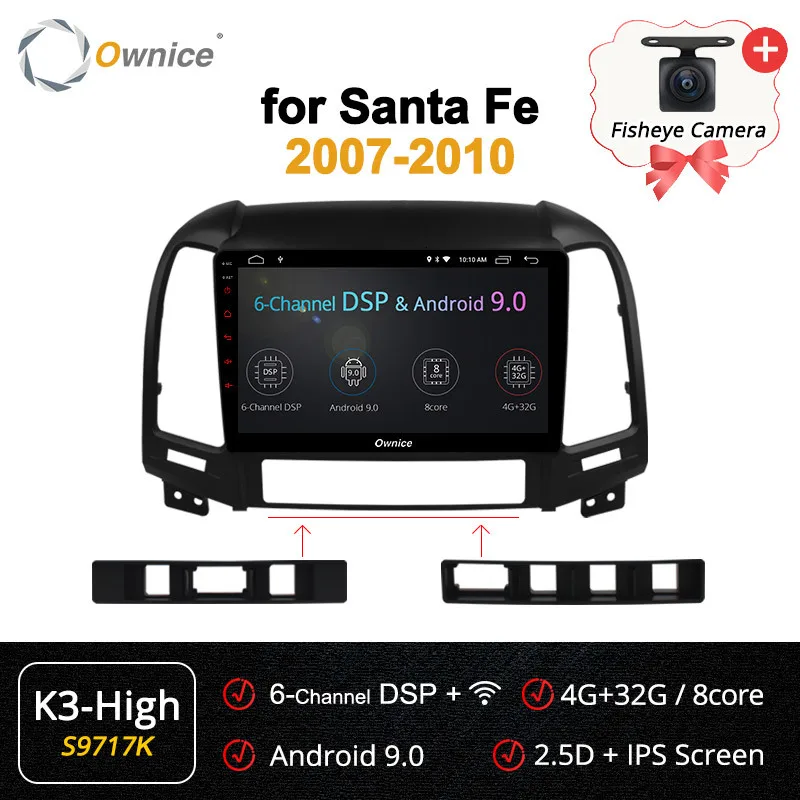 Ownice K1 K2 K3 Android 9,0 32G rom 8 Core для hyundai Santa Fe 2007 2008-2010 автомобильный радиоприемник gps автомобильный навигационный автомобиль воспроизведение 2.5D ips - Цвет: S9717 K3-High