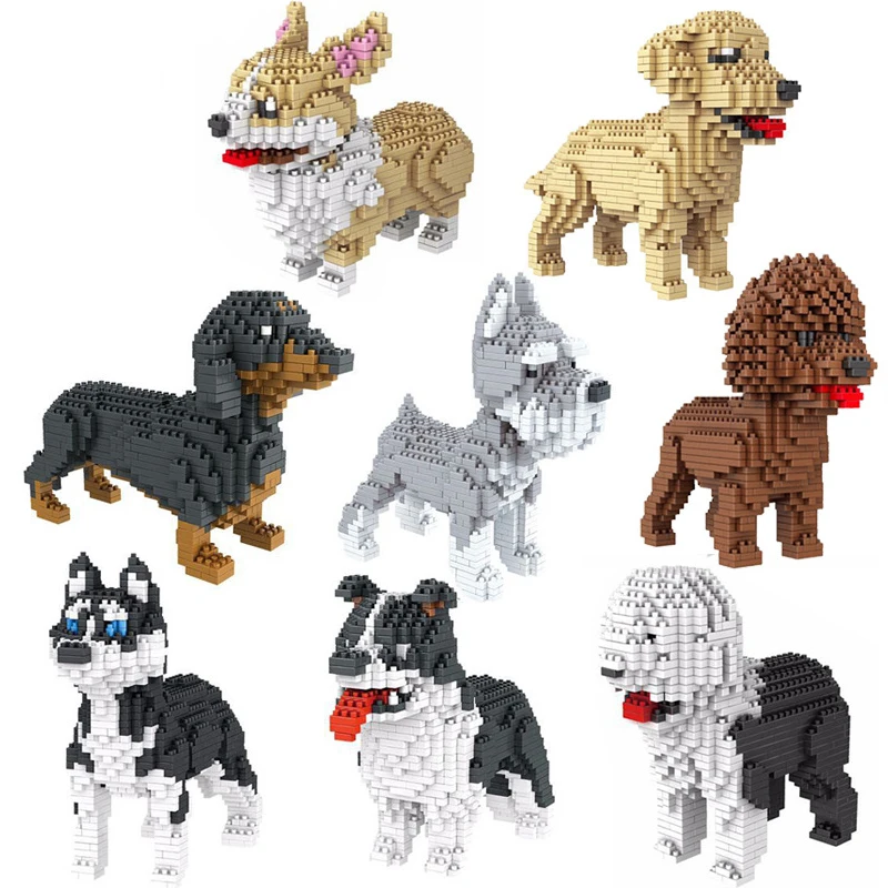 

Mini Building Blocks Toys Pet Teddy Schnauzer Dachshund Husky Corgi Collie Dog 3D Animal Model Diamond Kits toys For Children