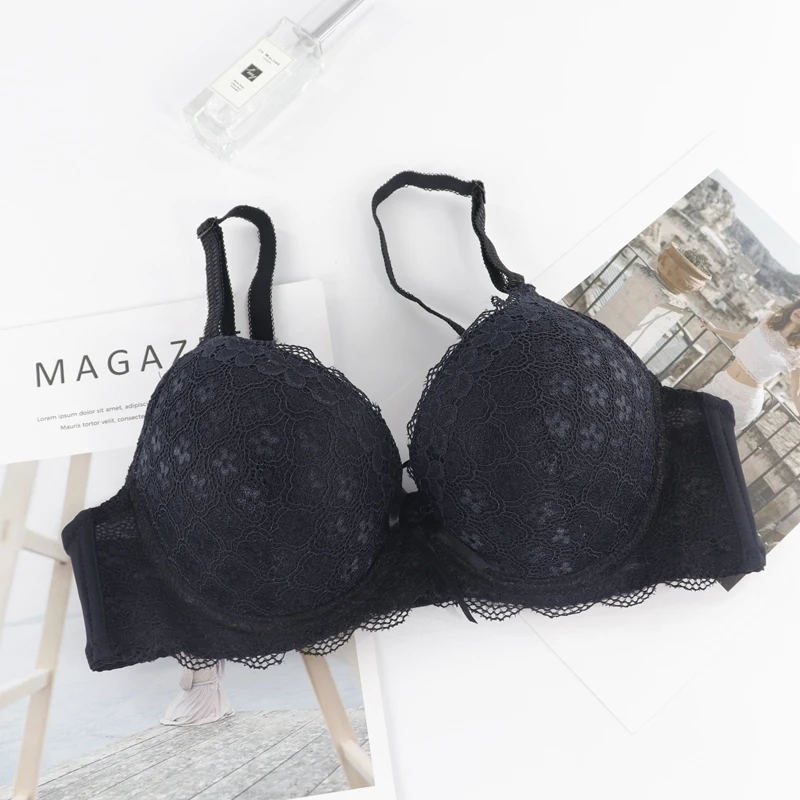 Beauwear Сексуальное белье чашечки B C плотные бюстгальтеры пуш-ап бюстгальтер из цветочного кружева нижнее белье 3/4 чашки для большой груди Для женщин 85, 90, 95, 100 - Цвет: C15-Black