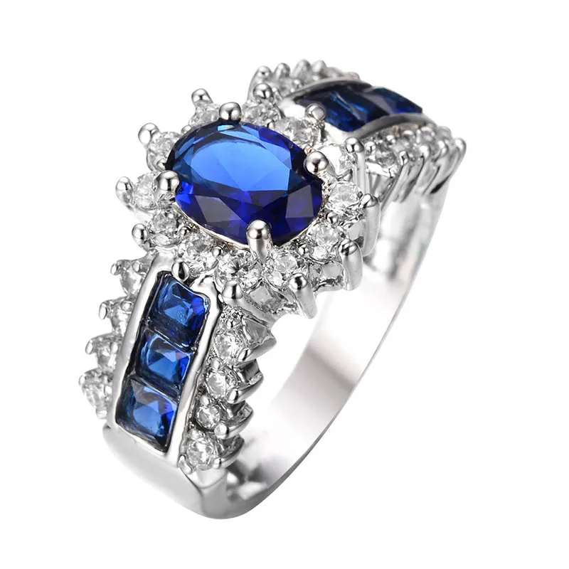 blue Bague Ringen, Винтажное кольцо, 6*8 мм, Овальный Сапфир, ювелирное изделие, для женщин, мужчин, 925 пробы, серебряное кольцо, Подарок на годовщину, вечерние - Цвет камня: blue