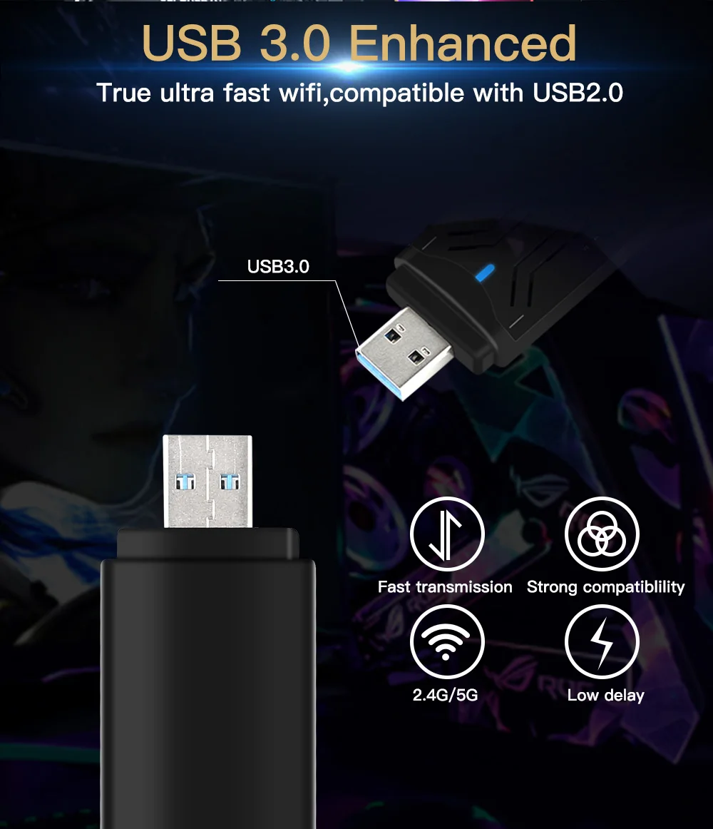 placa de rede usb 3.0 wifi6 adaptador para windows 7 10 11