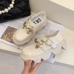 New Women Flats Lolita Mary Jane Shoes For Woman Spring Platform Ladies Loafers Vintage Soft Slip On Chain Oxford Shoes