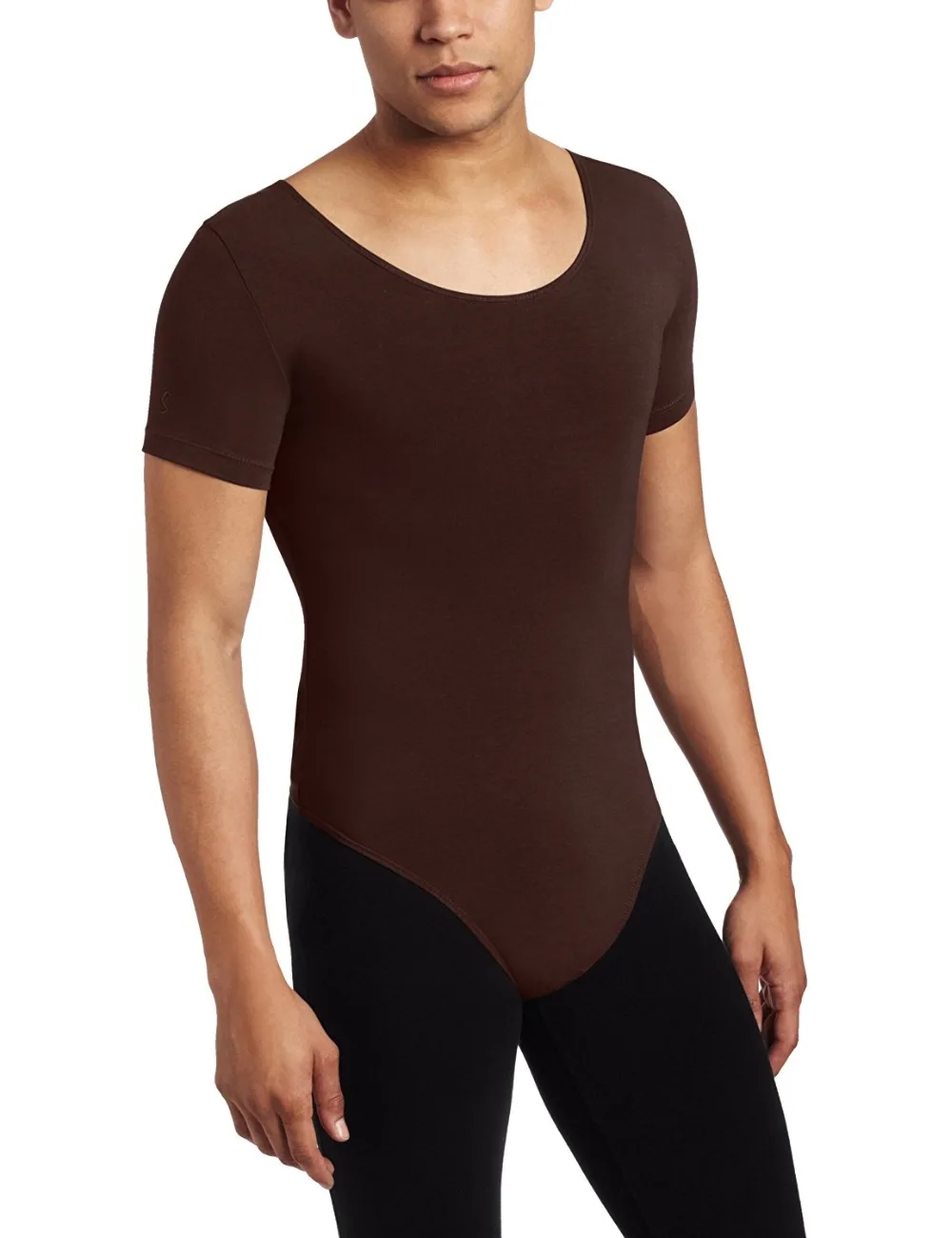 Men Ballet Short Sleeve Scoop Neck Leotards Stretch Ballet Leotard