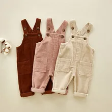 Весенние новые стильные вельветовые штаны на подтяжках для маленьких мальчиков и девочек