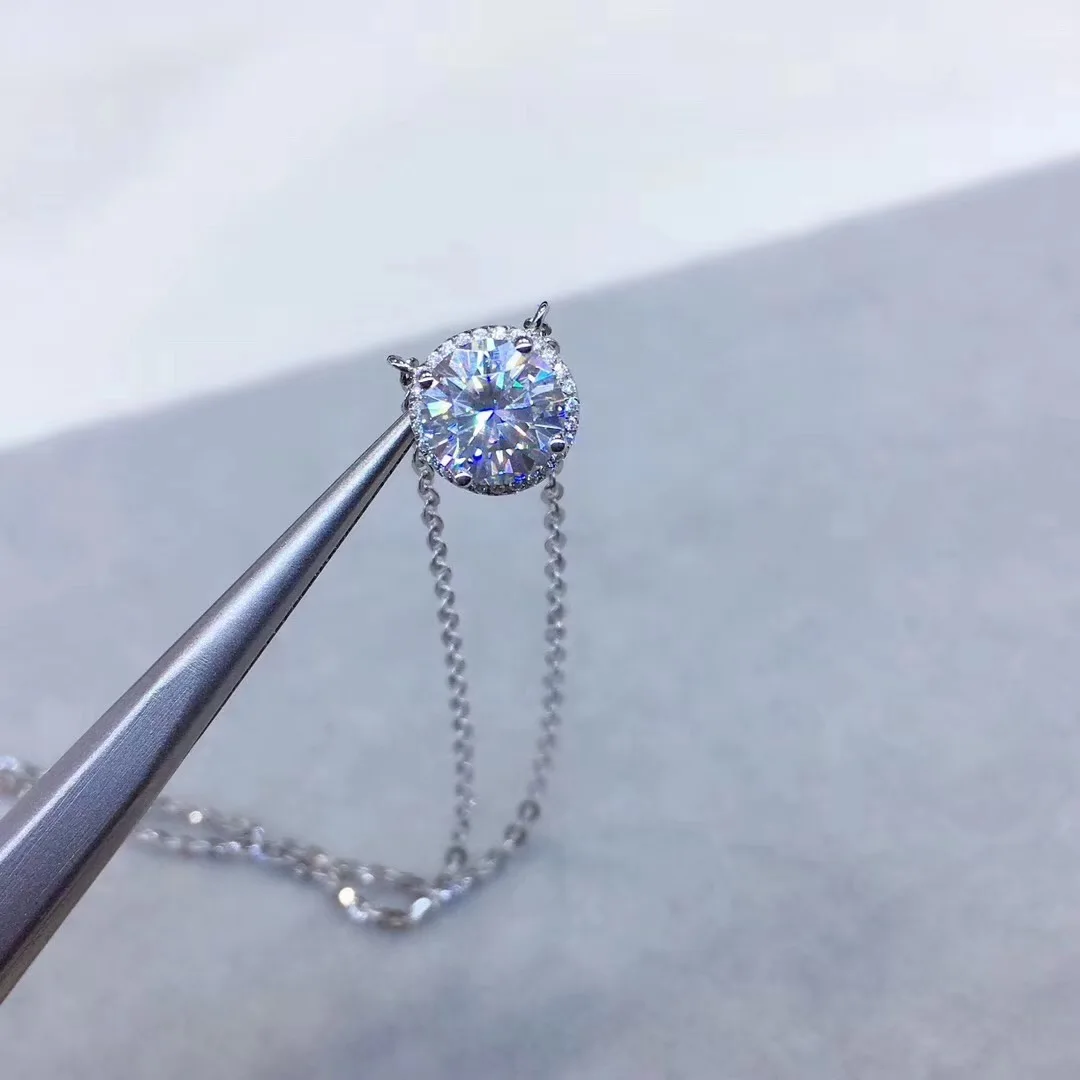 Круглые серебряные подвески Moissanite, 1 CT D VVS, роскошные Подвески Moissanite Weding для женщин