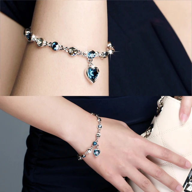 Exquisite Love Shape Weight Loss Bracelet 925 Pure Silver Blue Crystal Bracelet Magnetic Therapy Burning Fat Health Jewelry 3