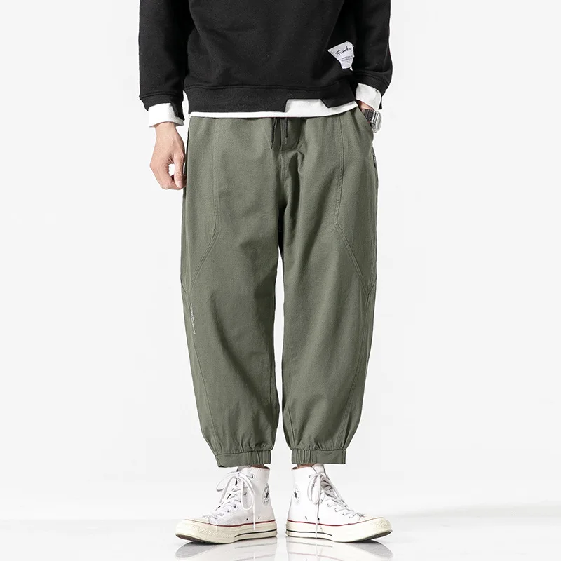 

City Where the Product Spring New Style Men Lace-up Loose-Fit Ankle Banded Pants Solid Color Casual Pants Japanese-style Bib Ove