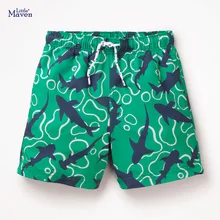 Little Maven/Новинка; летняя детская одежда с принтом зеленой акулы; качественные хлопковые трикотажные шорты на завязках для мальчиков; повседневные шорты с эластичной резинкой на талии