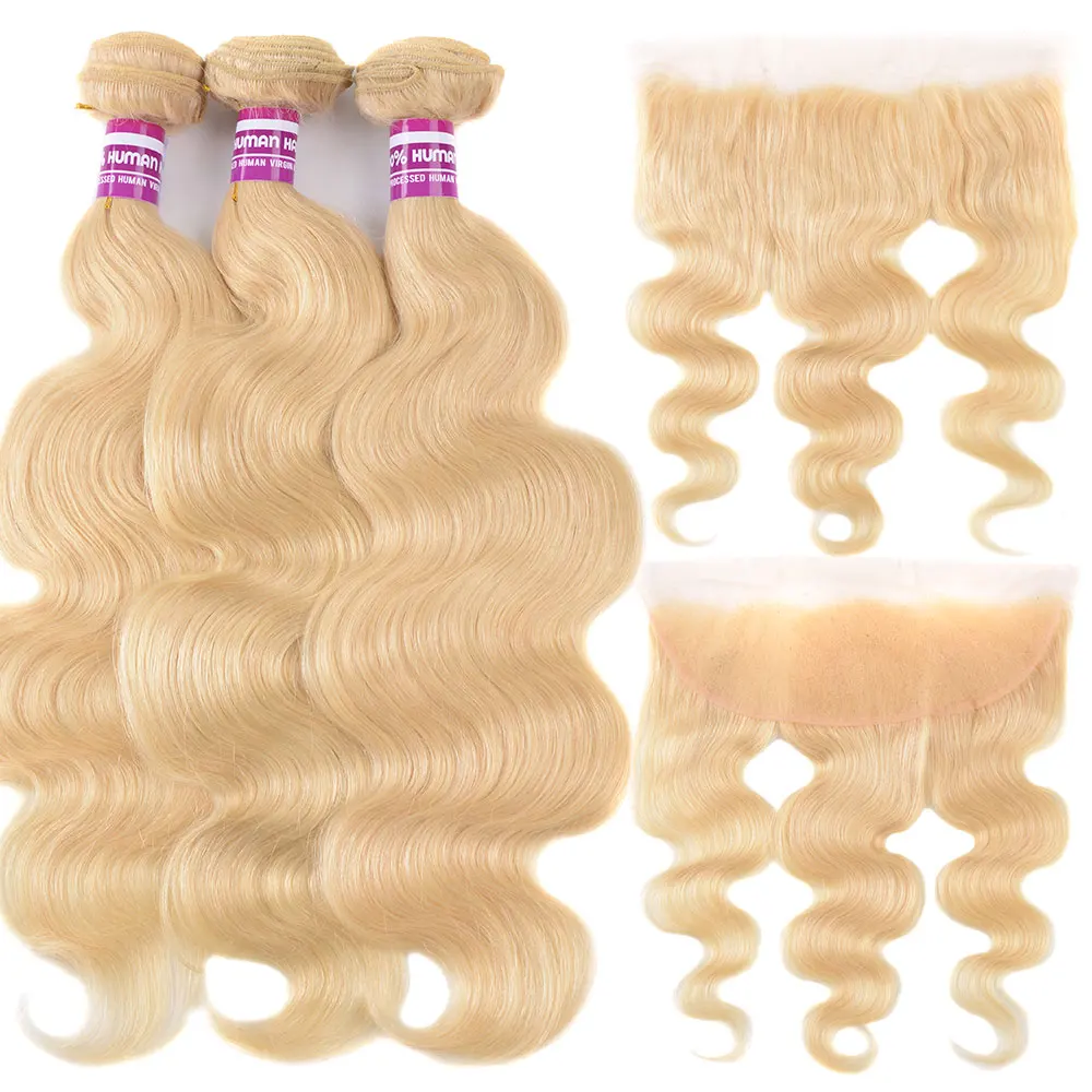 

613 Blonde Bundles With Frontal Peruvian Body Wave With Frontal Remy Blonde Human Hair Lace Frontal Closure With Bundle