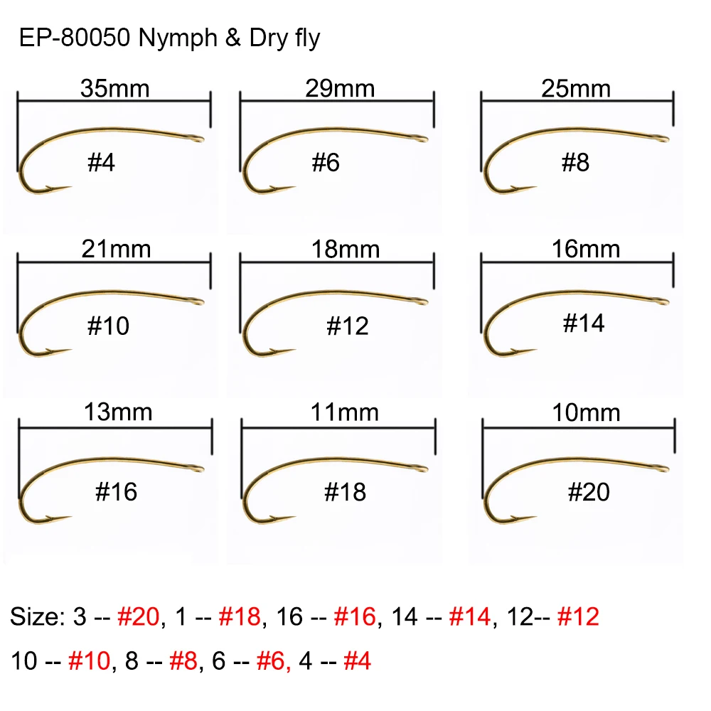Eupheng 100pcs EP-80050 Nymph Dry Straight Eye Forged Bronze Fly Fishing Hooks 