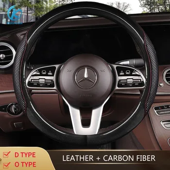 

KKYSYELVA 38cm D O type Leather Car Steering Wheel Cover Four Seasons Steering Wheel Hubs for GOLF 7 JATTA Interior Accessories