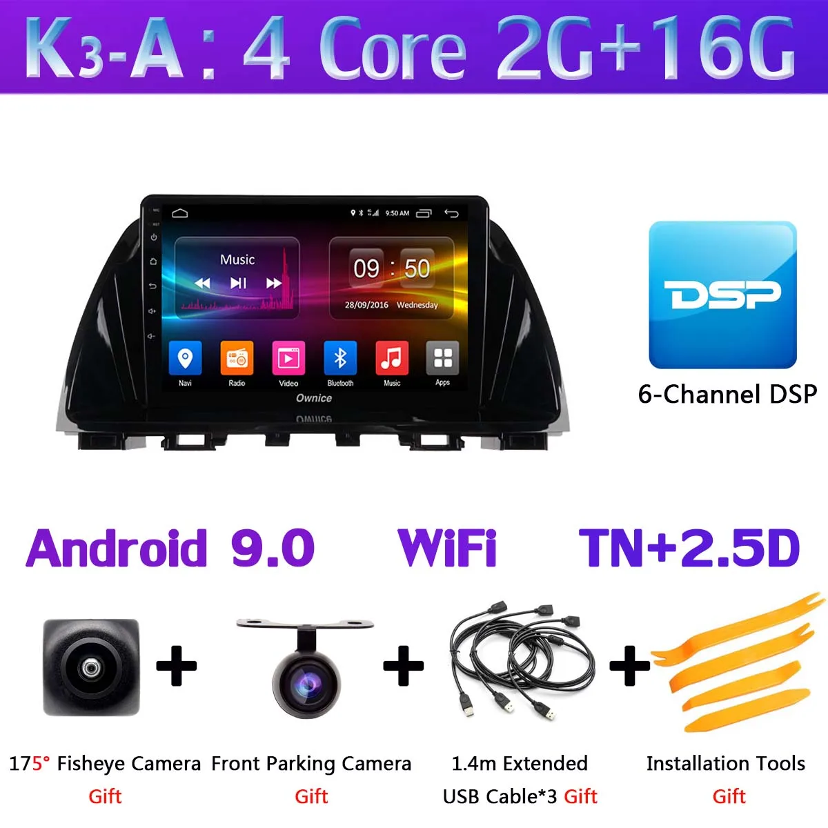 1 Din 360 ° камера Android 9,0 64G SPDIF DSP CarPlay Автомобильный мультимедийный gps радио плеер для Mazda 6 Atenza 2012 2013 - Цвет: K3-A