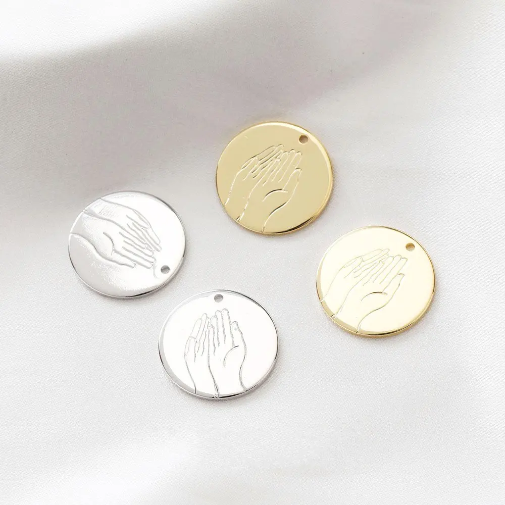 4pcs 14k Gold Plated Round Palm Necklace Pendant Diy Jewelry Making