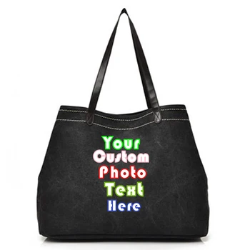

2019 Custom Logo Printed Text Photo Oversize Women's simple canvas shoulder bag women's large-capacity multi-layer bag