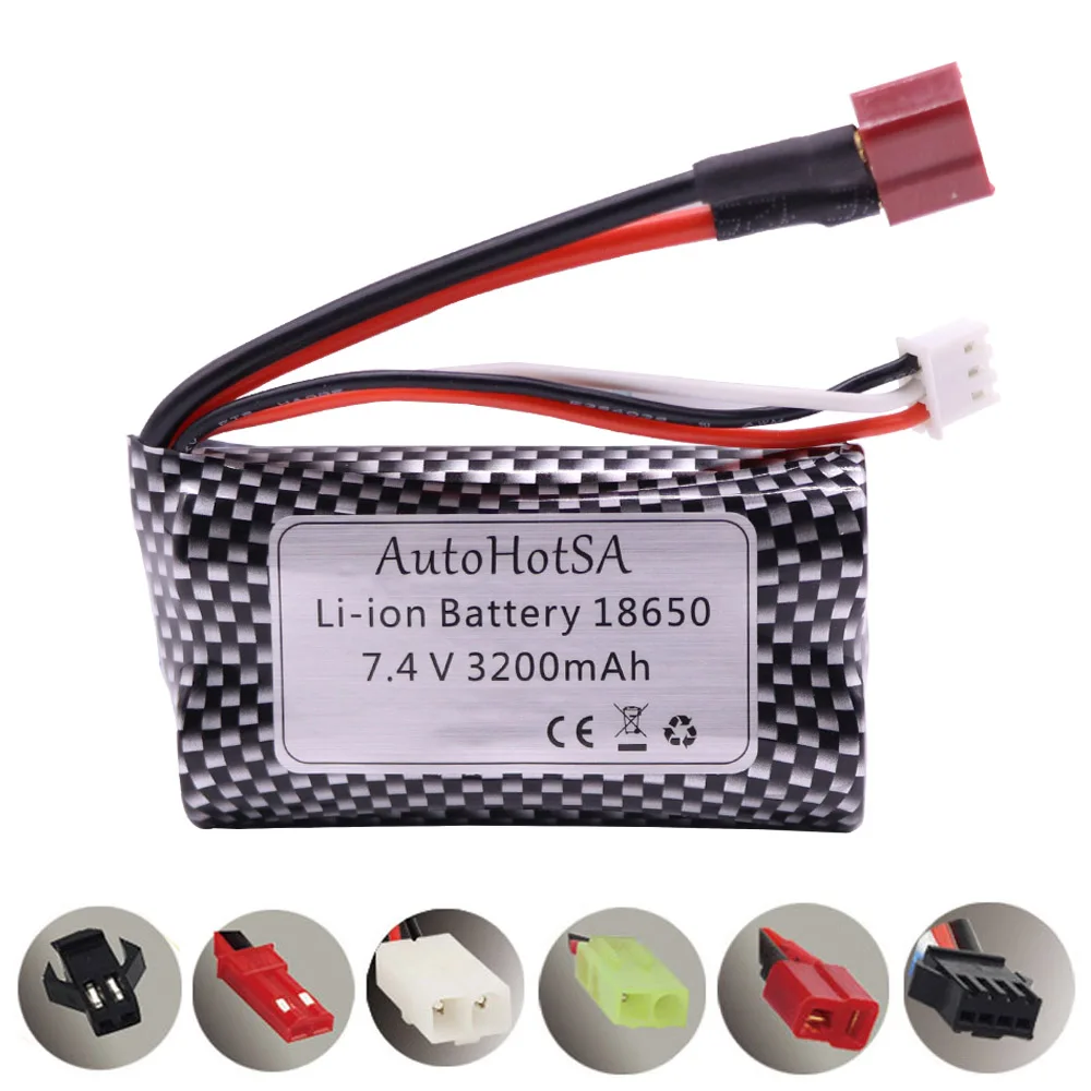 

18650 7.4V 3200mAh Lipo Battery for Q46 Wltoys 10428 /12428/12423 RC Car Spare Parts Accessories 7.4 V battery with T/JST Plug