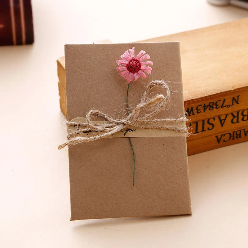 1 шт. ретро DIY крафт-бумага Пригласительные открытки с конвертом ручной работы сухой цветок свадебные приглашения конверты
