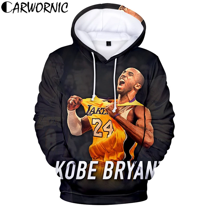 

CARWORNIC Lakers 24 Kobe Bryant Hoodies Pullover Men Women Casual Streetwear Hip Hop Sweatshirt 3D Print Spring Fashion Hooded
