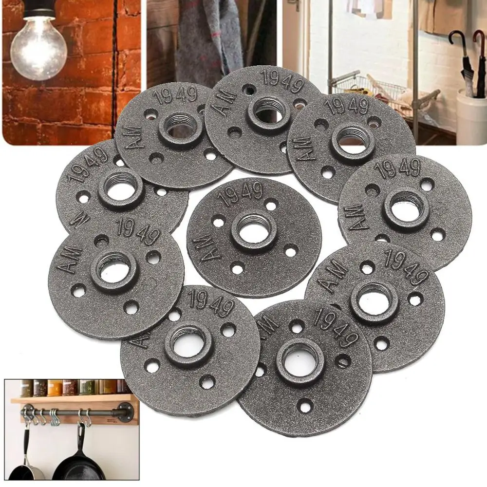

10pcs 1/2 Inch DN15 Cast Iron Steel Tube Pipe Floor Flange Industrial Style Pipe Fitting Wall Mount