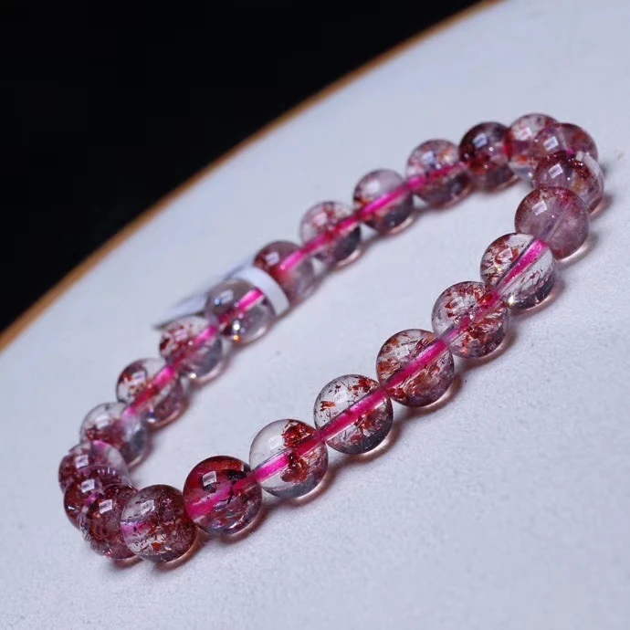 

Certificate Natural Red Lepidocrocite Quartz Super Seven 7 Melody Bracelet 8.4mm Crystal Round Beads Women Certificate AAAAA