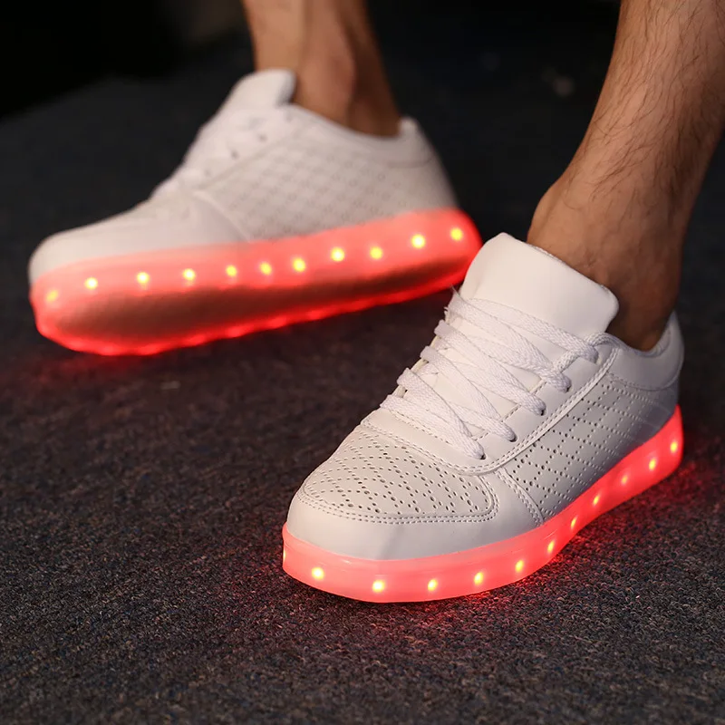 

USB Charging Low Top Breathable deng xie Large Size Couples Light Shoes Women's LED Colorful Sneakers