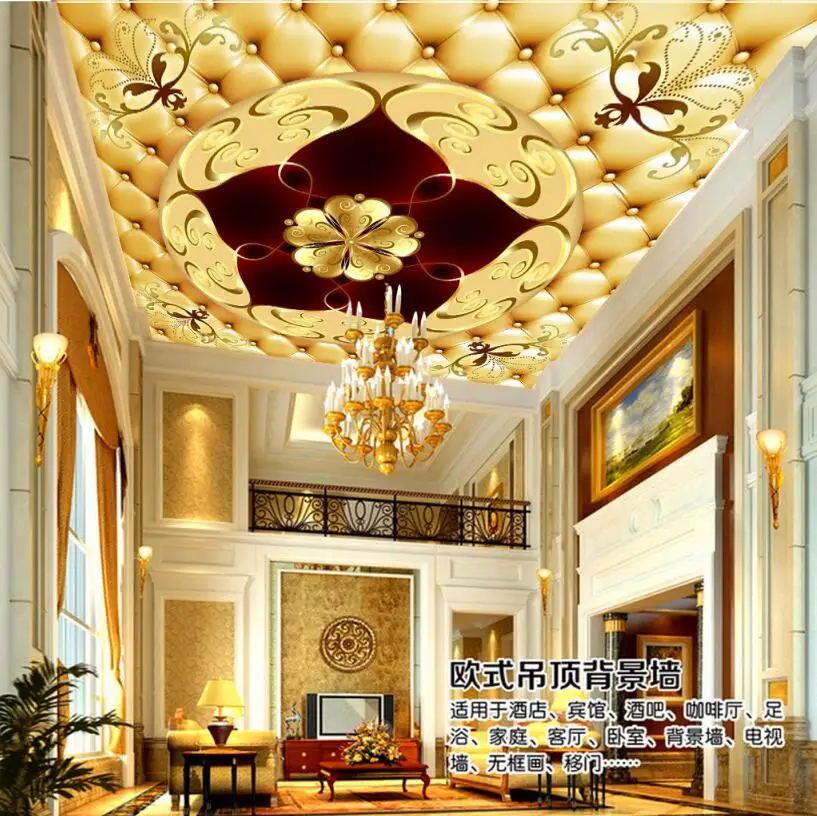 

Custom Photo Wall Paper Gold plaid pattern Ceiling Wallpaper 3D Living Room Bedroom Bar Ceiling Wall Painting silk Wallpaper
