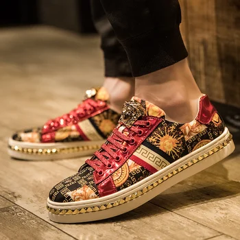 

2020 net red canvas beanie shoes men's tide shoes new 3D printed Medusa flower cloth white shoes wild casual sports shoes