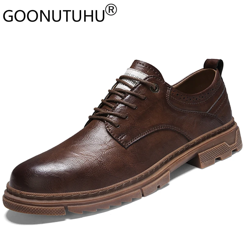 

2019 styele fashion men's shoes casual genuine leather classic brown khaki black lace up shoe man nice comfortable shoes for men