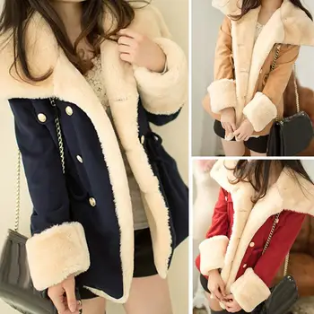 

Fashion Women Winter Double-breasted Thicken Warm Fur Turn Down Collar Fleece Coat Outwear clothing