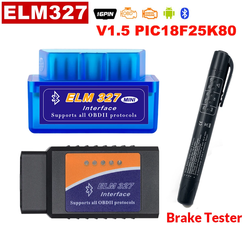 ELM327 V1.5 Bluetooth OBD2 V1.5 Mini Elm 327 PIC18F25K80 чип автоматический диагностический инструмент OBDII Android+ тестер тормозов Автомобильная Радио панель