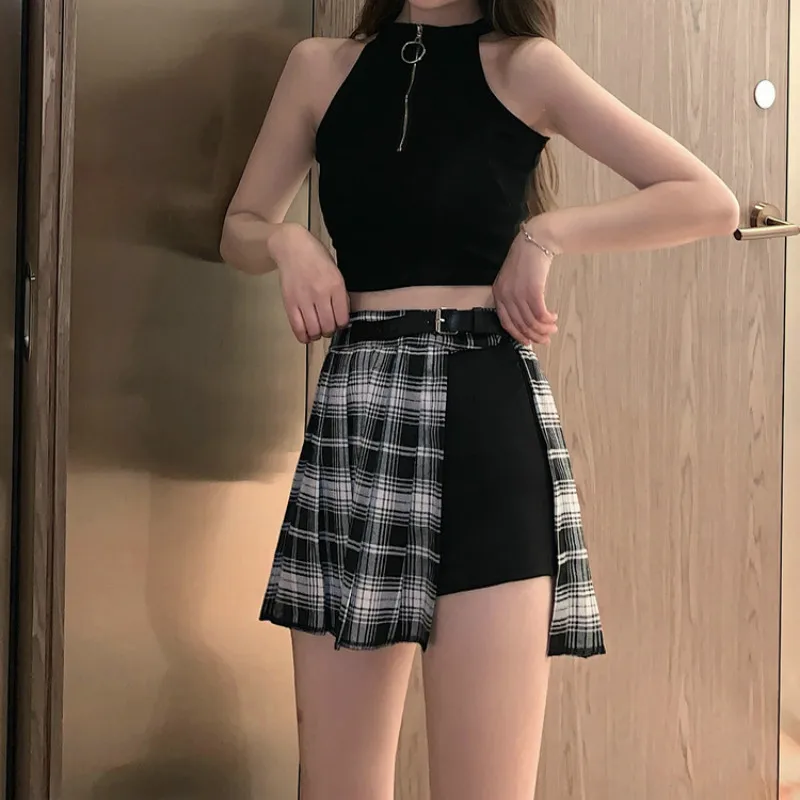 Summer Korean Fashion Plus Size Pleated Skirts Chess Plaid Womens 2021 Harajuku High Waist Kawaii Mini Skirt with Fake Sashes satin skirt