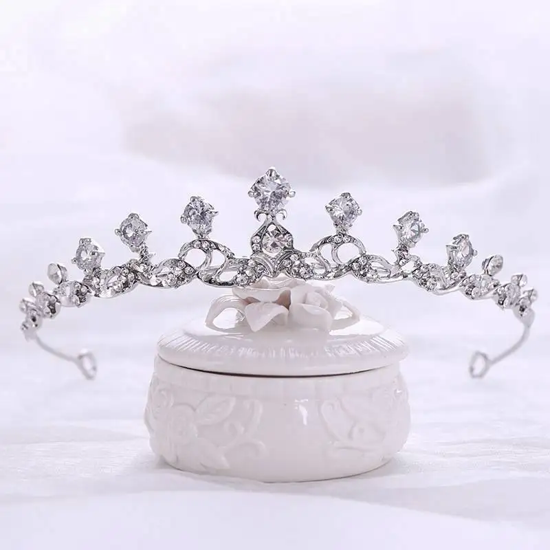 Silver Color Crown High Quality Zircon Crystal Crown Hair Hoop Princess Crystal Crown Bride's Marriage Headdress Wedding Jewelry