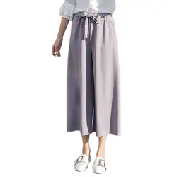 Pantalones Mujer 2019 летние однотонные свободные широкие брюки женские эластичные прямые повседневные брюки с высокой талией