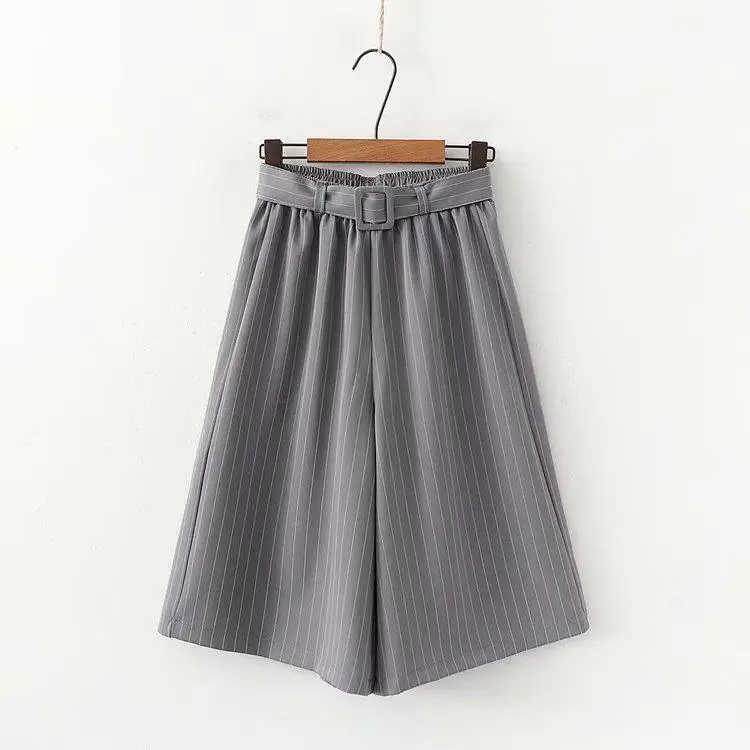 Осенние полосатые женские брюки-карго Falda Pantalon Mujer с высокой талией широкие брюки женские весенние свободные женские брюки - Цвет: Gray Striped