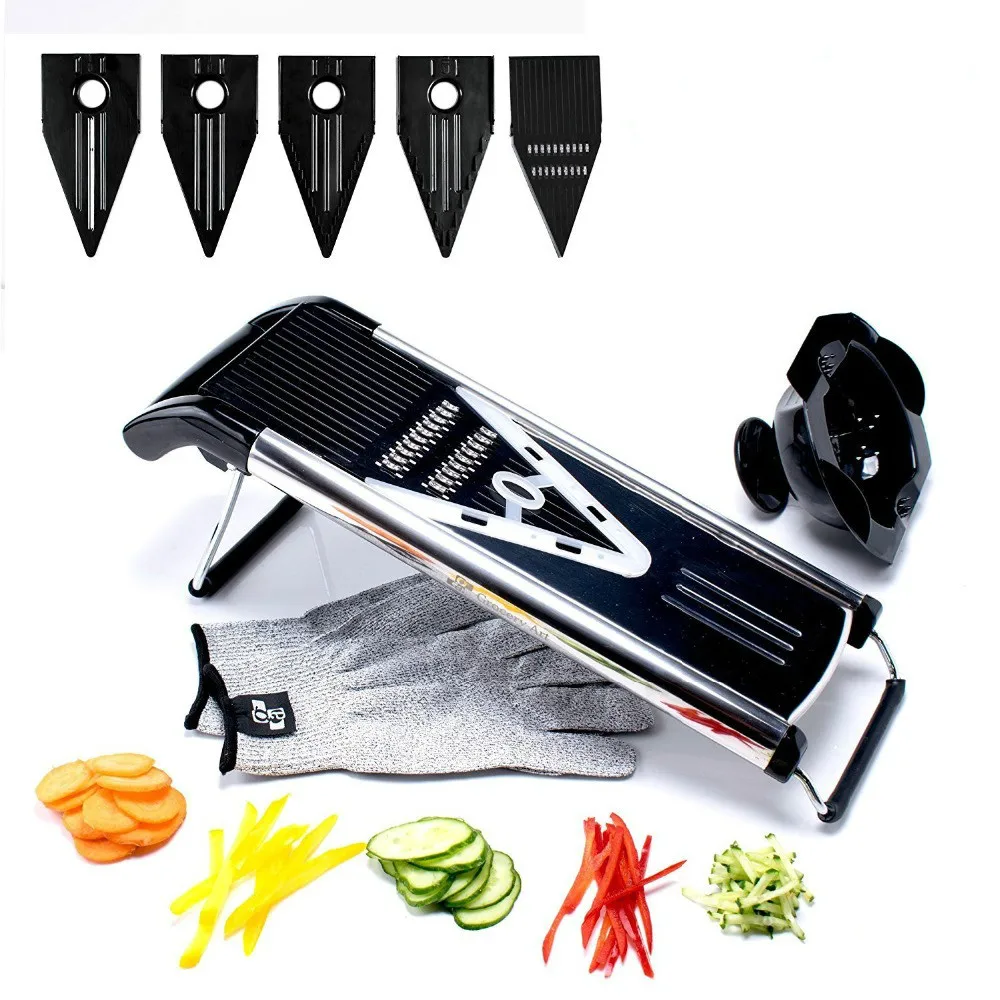 

GJ Professional Multifunctional V-Slicer Mandoline Slicer Food Chopper Fruit & Vegetable Cutter with 5 Blades Kitchen Tools