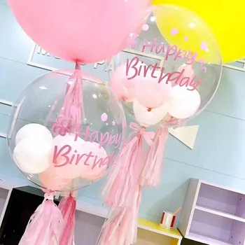 

5pcs birthday bubble bobo balloons letter sticker No Wrinkles Latex Transparent Baloon DIY Wedding Birthday Party Decoration