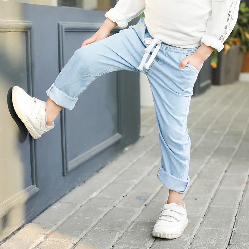 BOY'S Pure Cotton Tencel Jeans New Style Summer Children Anti Mosquito Pants Thin Baby Korean-style Casual Trousers Fashion