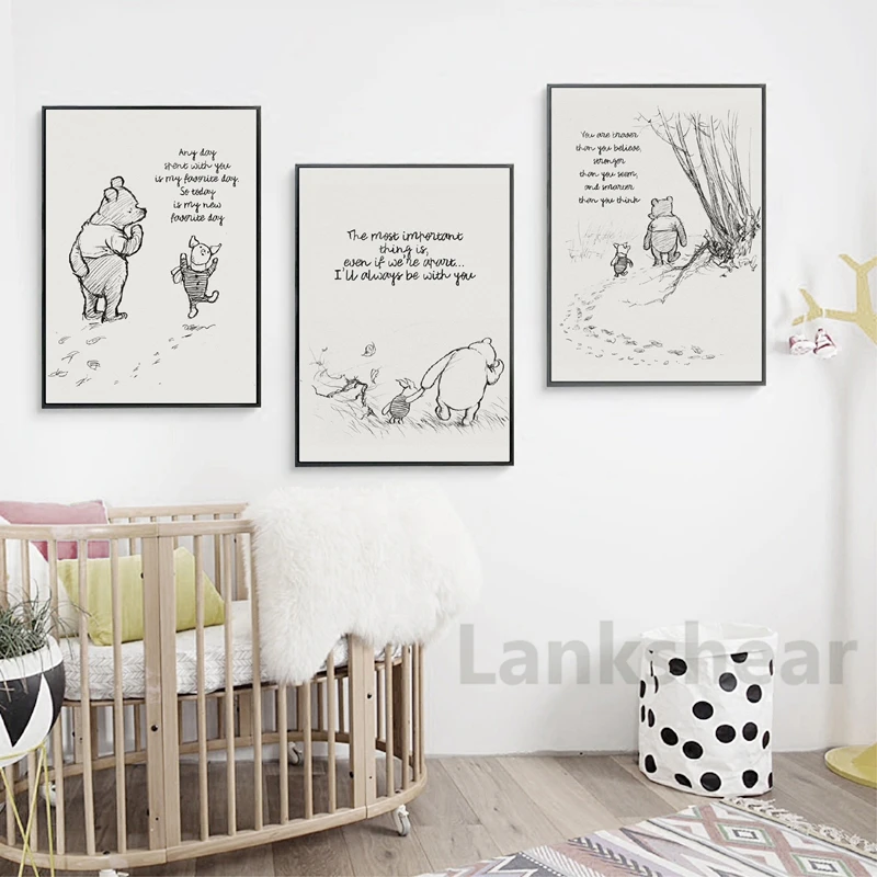 Winnie The Pooh Quotes Canvas Posters And Prints Classic Cartoon Movie Art Painting Black White Picture Kids Room Wall Art Decor|Painting & Calligraphy| - Aliexpress