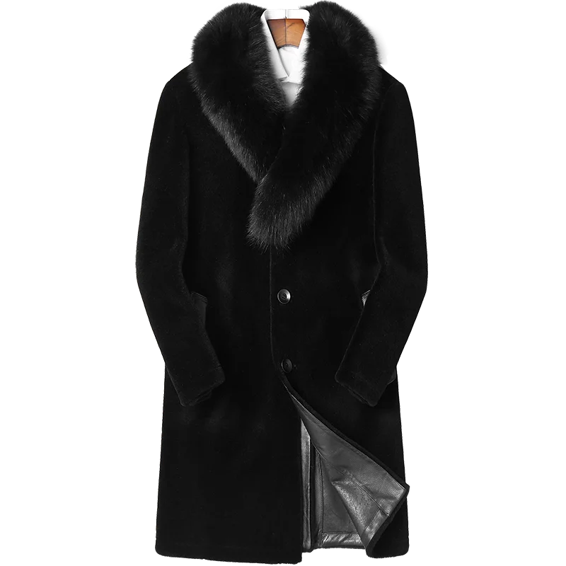 Лидер продаж, мужская кожаная куртка с лисьим воротником, мужская шуба из натурального меха, пальто размера плюс, утолщенное, сохраняющее тепло, зимнее пальто, Смарт повседневное