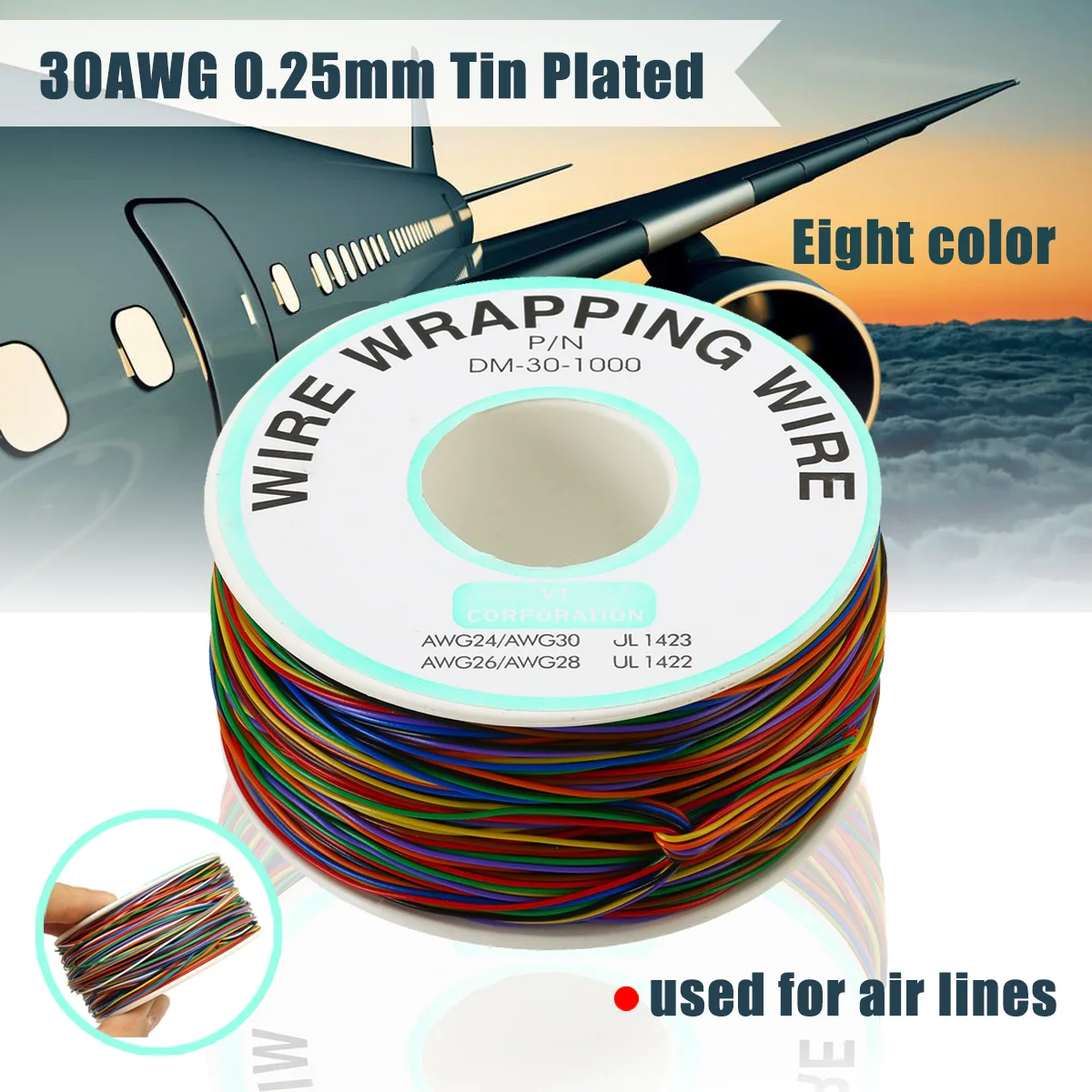 Envolve o Cabo de Teste da Isolação do Envoltório do Fio de Cobre 8-colorido da Lata do Fio 0.25mm para a Placa-mãe Cobre Display Lcd 30 Awg Que de 1 30 awg que envolve o cabo de