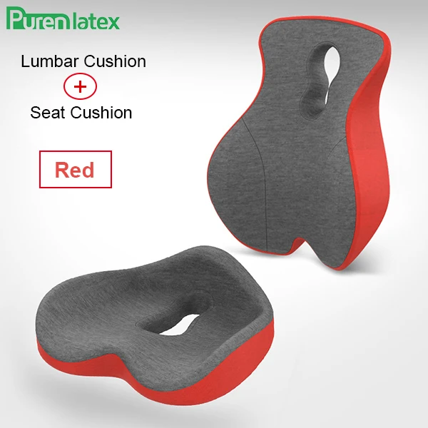 Purenlatex копчик сиденье Подушка из пены с эффектом памяти поясничного Поддержка Ортопедическая подушка набор из 2 шт. для Улучшение осанки и облегчить боль в спине - Цвет: Red