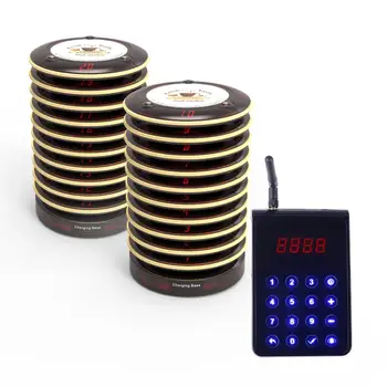 

BHBY Pager Restaurant Calling System 1 Keypad Transmitter+20 Coaster Pagers Wireless Guest Paging Queuing System Beeper