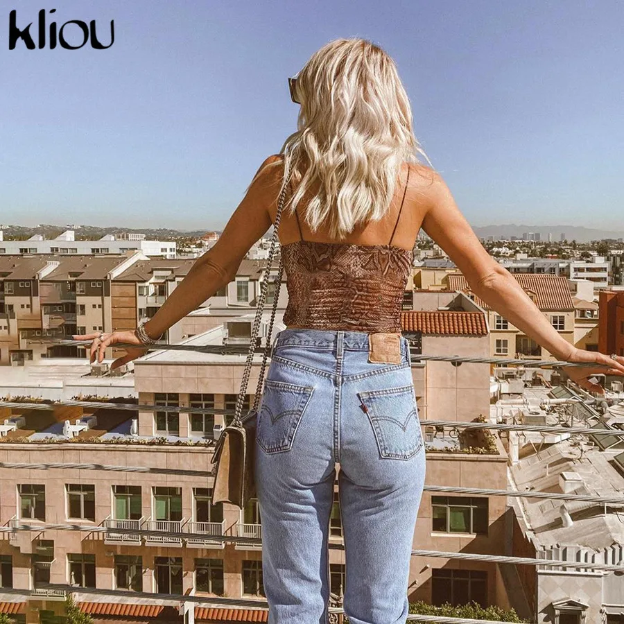Kliou, Женский Сексуальный Приталенный жилет без бретелек с открытой спиной и леопардовым принтом, топ, повседневный уличный стиль, облегающий топ для бара и клуба