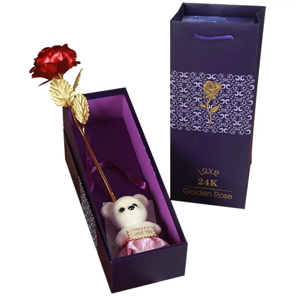 with Box set 24K Gold Фольга розы ко Дню Святого Валентина креативный подарок Свадебная вечеринка Декор цветы искусственные цветы для украшения Прямая поставка - Цвет: with Box set